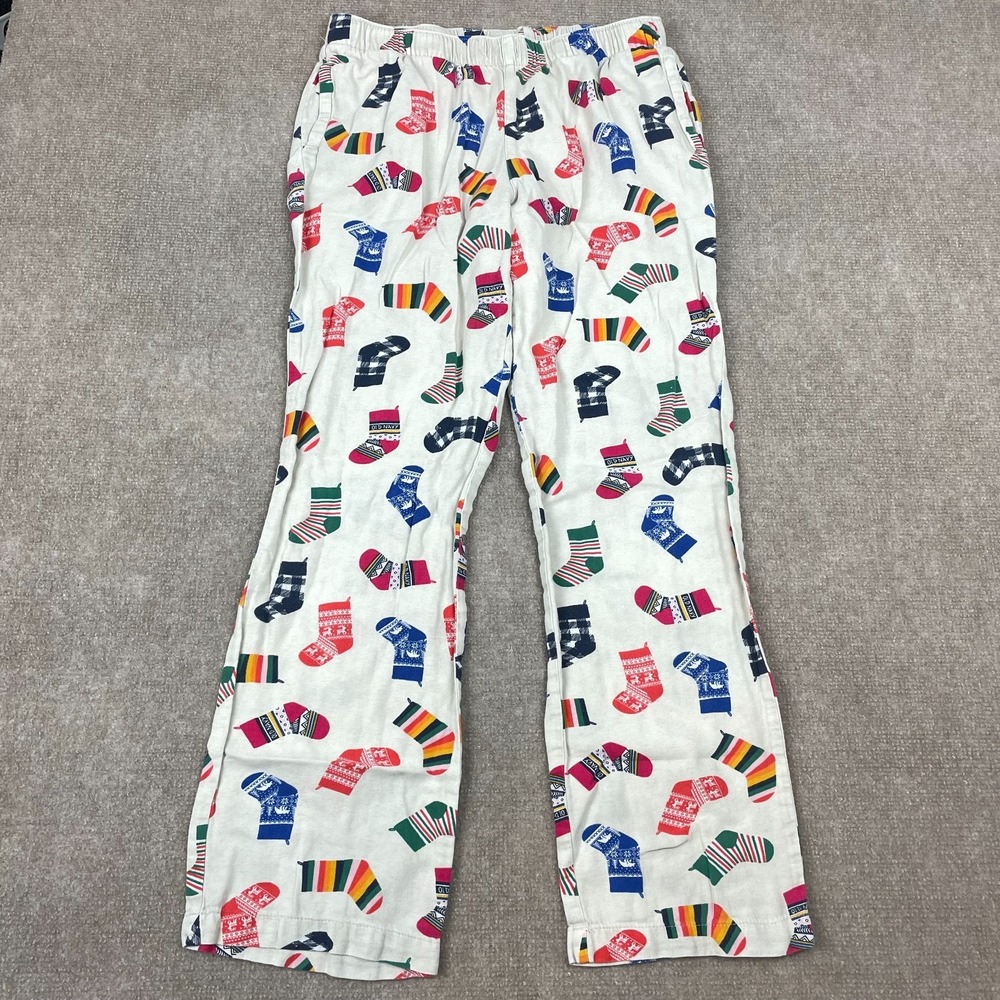 Old Navy Pajama Pant Womens Small White Cotton Christmas Stocking Socks Graphic